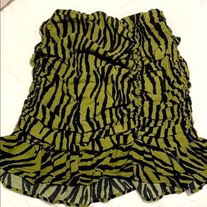 Zara Olive Green and Black Zebra Midi Skirt